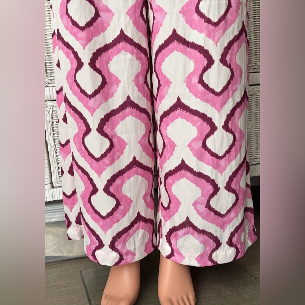Rose & Olive Resort wide leg Pants high waisted - Pink & White colors Size S NWT - Picture 5 of 12